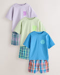 Blue/Green/Purple Check Woven Short 
Pyjamas 3 Pack