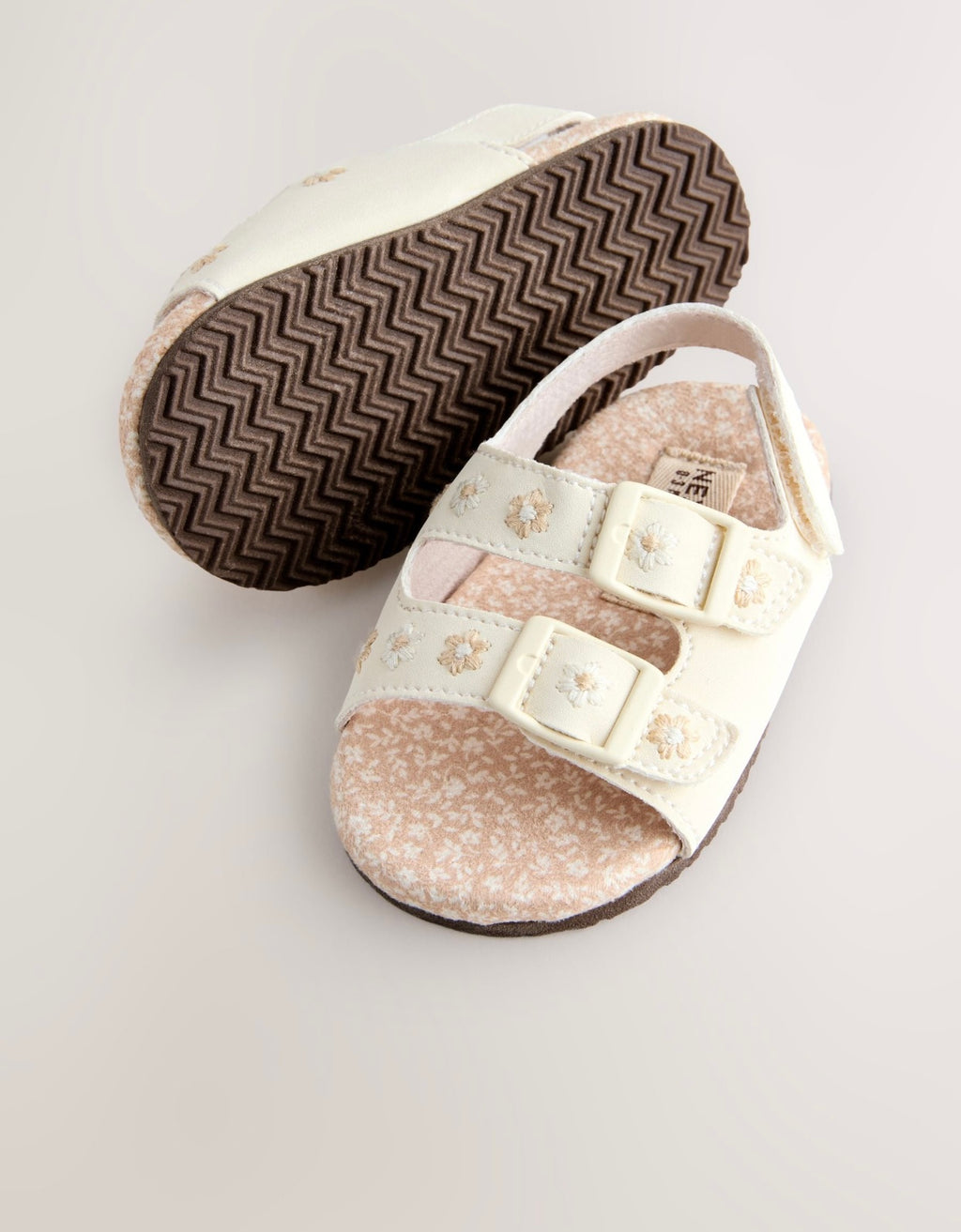 Neutral Floral Touch and Fasten Baby Sandals