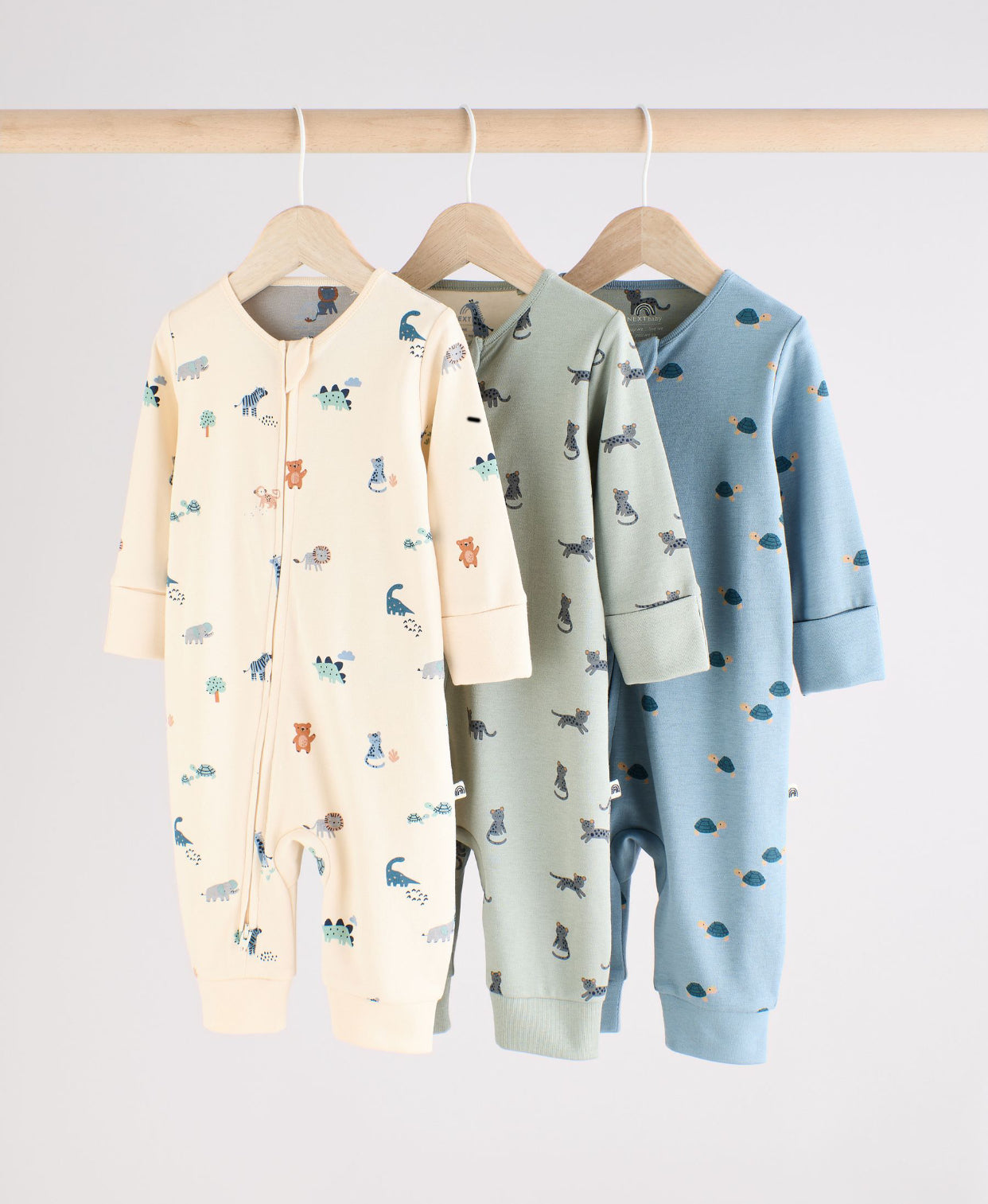 Teal Blue Baby Printed Zip Sleepsuits 3 Pack