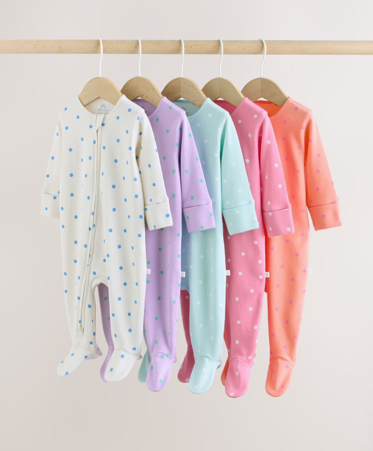 Purple/Orange Two Way Zip Baby Sleepsuit 5 Pack