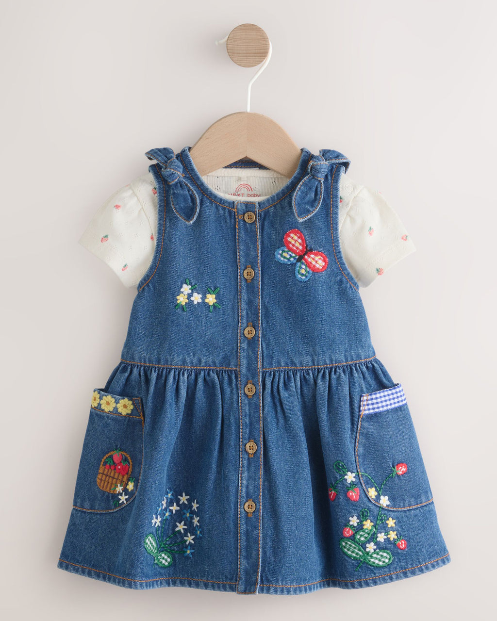 Denim Pinafore Baby Short Sleeve Bodysuit 2 Piece Set