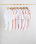 White/Pink 7 Pack Baby Sleepsuit