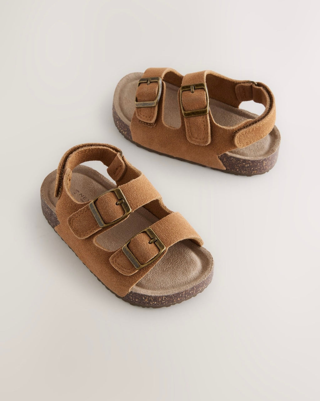 Tan Brown Standard Fit (F) Double Buckle Leather Sandals