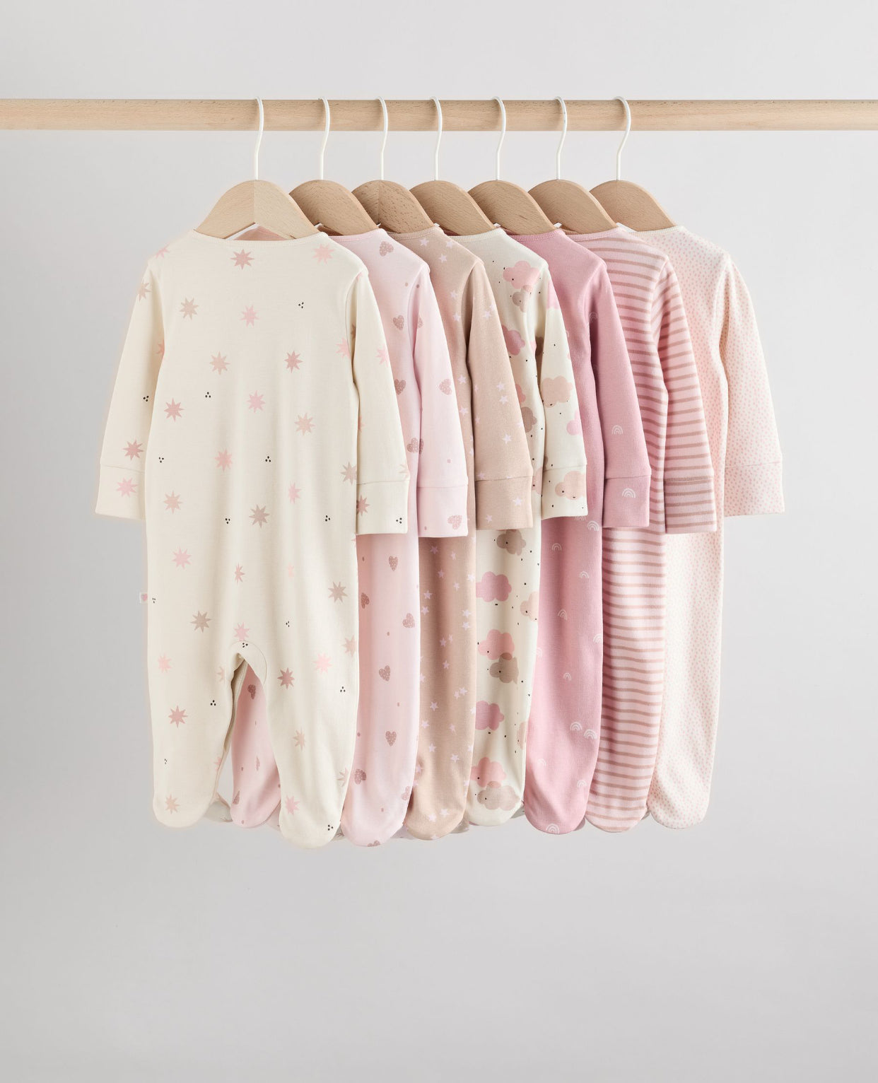 Pink 7 Pack Baby Sleepsuits