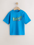 Blue Back Print Fortnite Print Short Sleeved T-Shirt