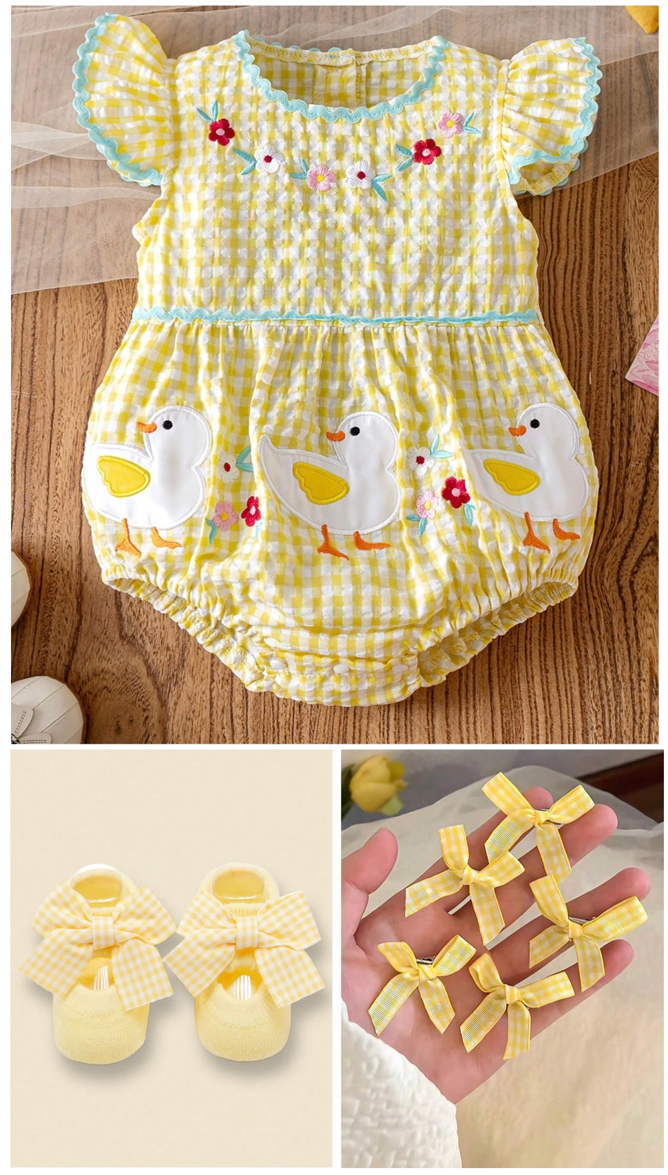 3pc Baby Girls Duck Romper