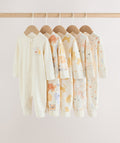 Cream Safari Two Way Zip Baby Sleepsuits 5 Pack