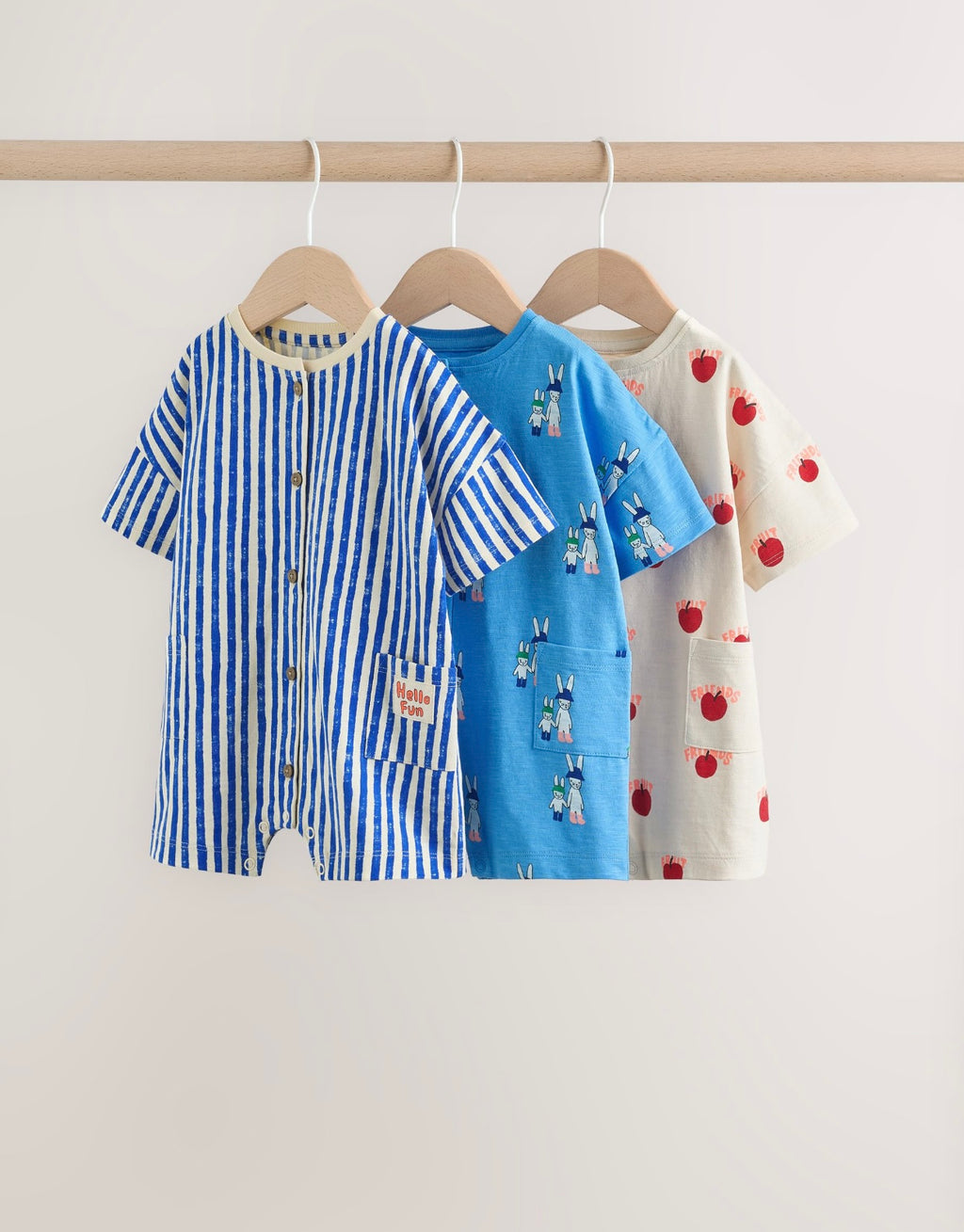 Blue/Ecru Printed Jersey Baby Rompers Pack