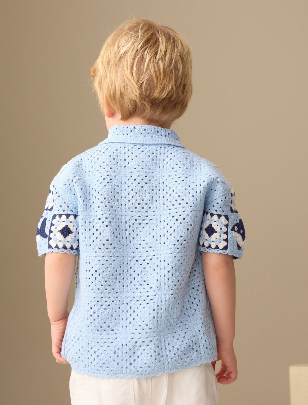 White Palms Crochet Knitted Short Sleeve Shirt