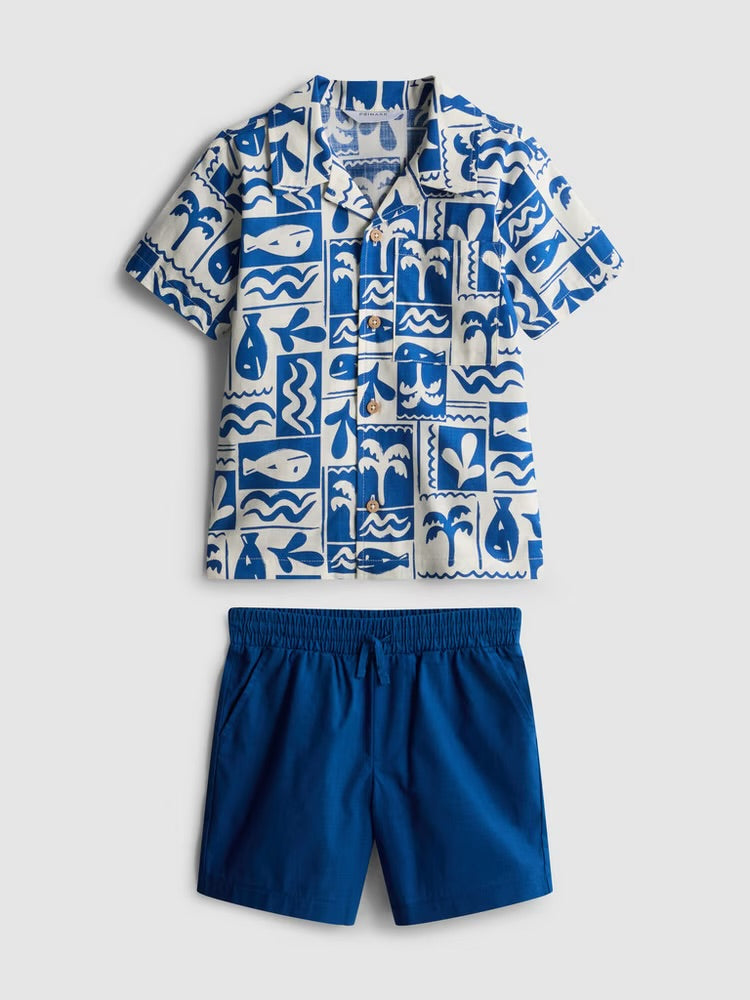 A slub cotton shirt and shorts clothing set