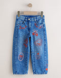 Mid Blue Embroidered Barrel Jeans