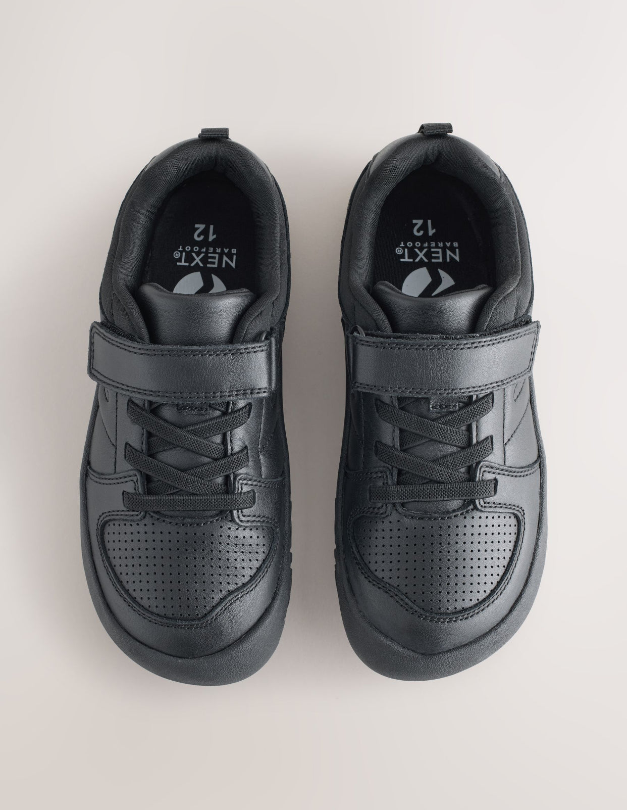 Black Barefoot Leather 1 Strap Elastic Lace School Shoes