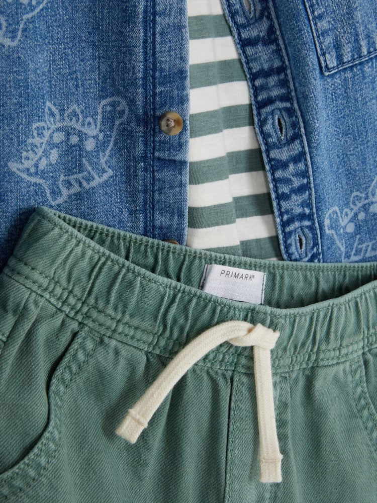 T-Shirt, Joggers and Dinosaur Denim Shirt Set (immediate)