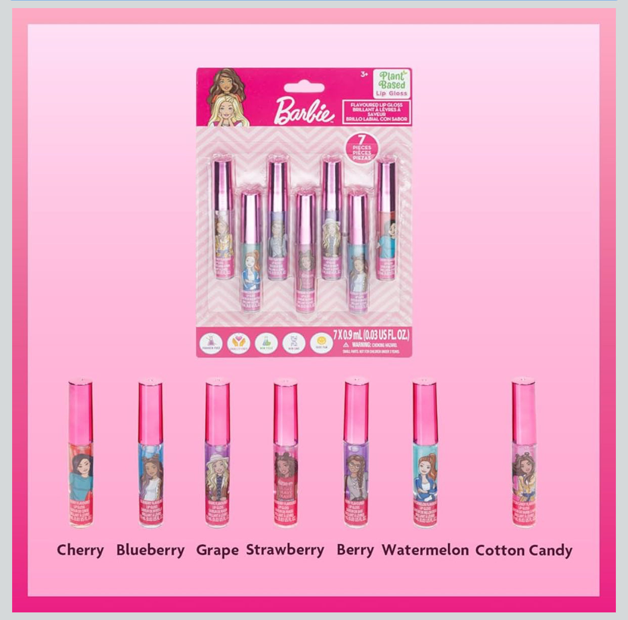 Barbie 7 Piece Plant Based Lip Gloss (immediate)