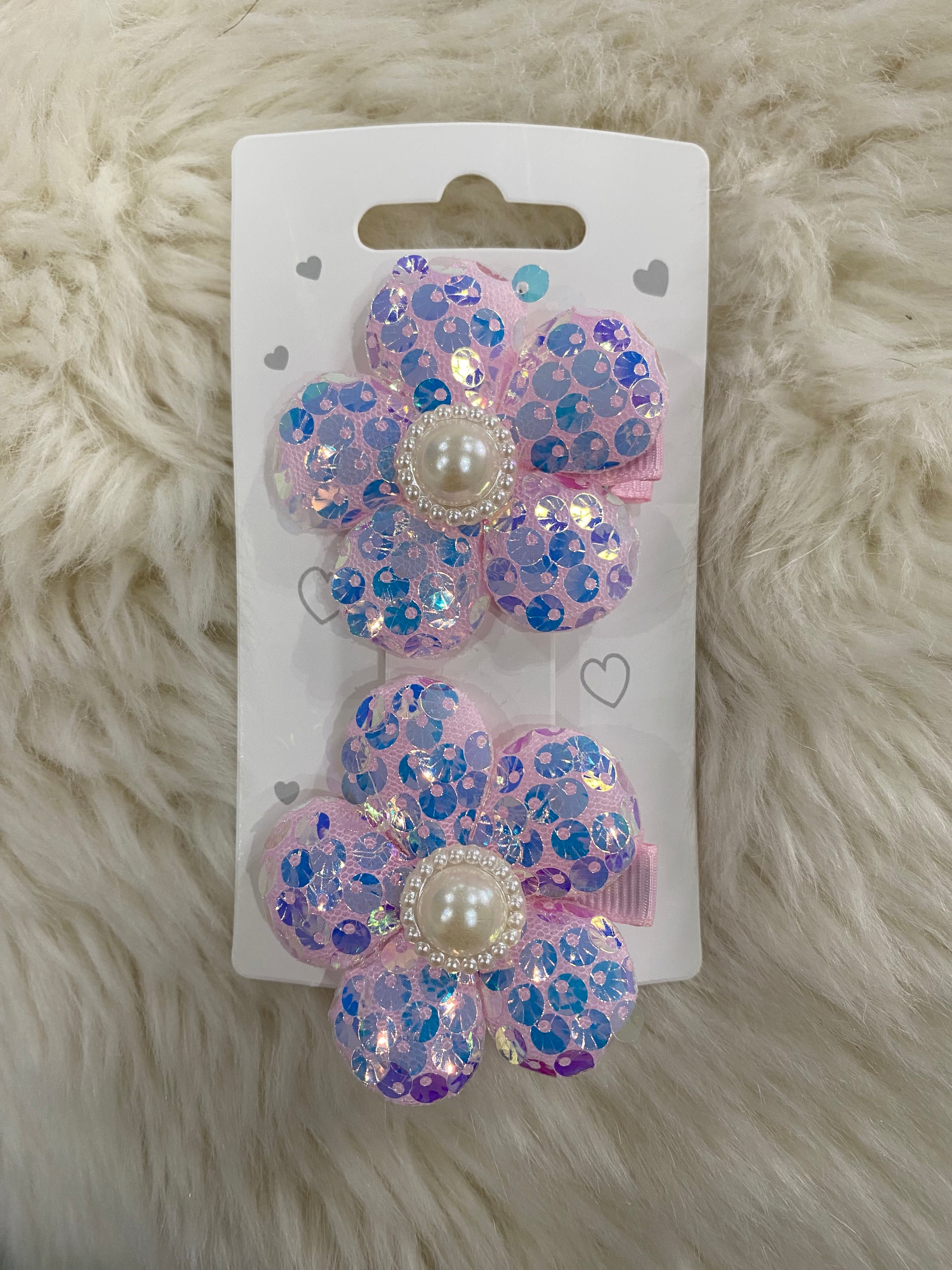 2pcs pink flower hair clip