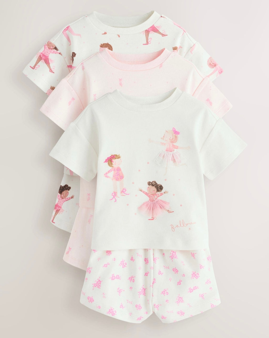 Pink /Cream Ballerina Short Pyjamas 3
Pack