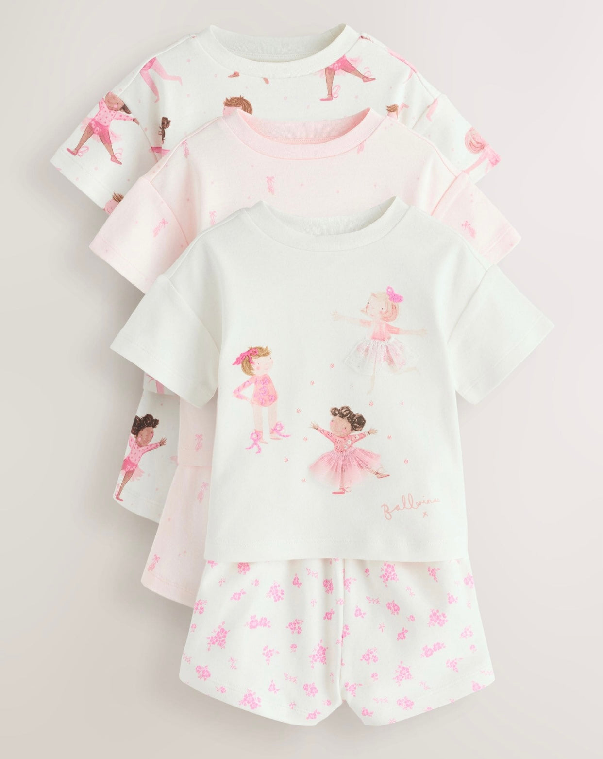 Pink /Cream Ballerina Short Pyjamas 3
Pack
