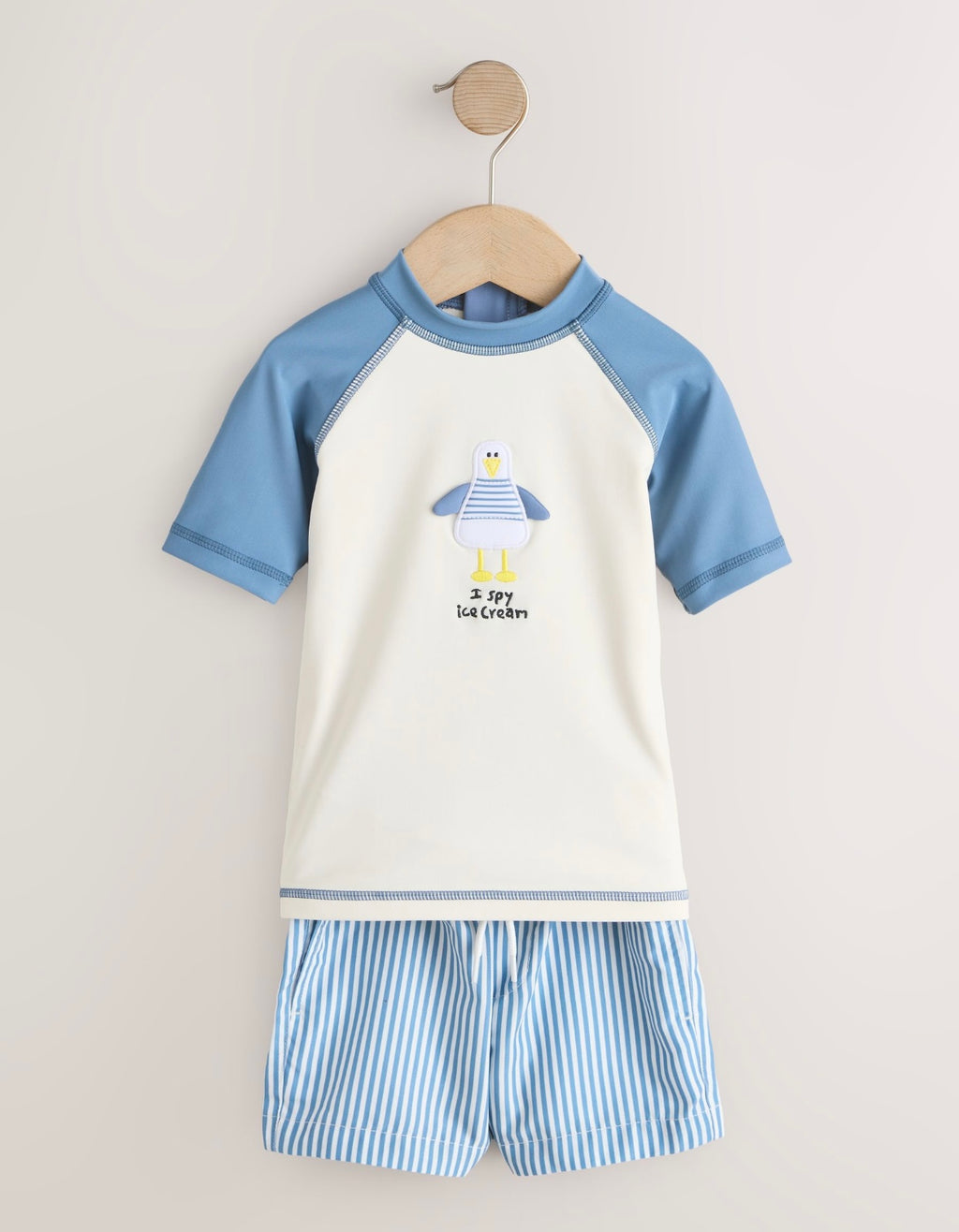 Blue/Ecru Seagull Short Sleeve Sunsafe Rash Vest and Swim Shorts Set