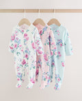 Pink Two Way Zip Baby Sleepsuit 3 Pack