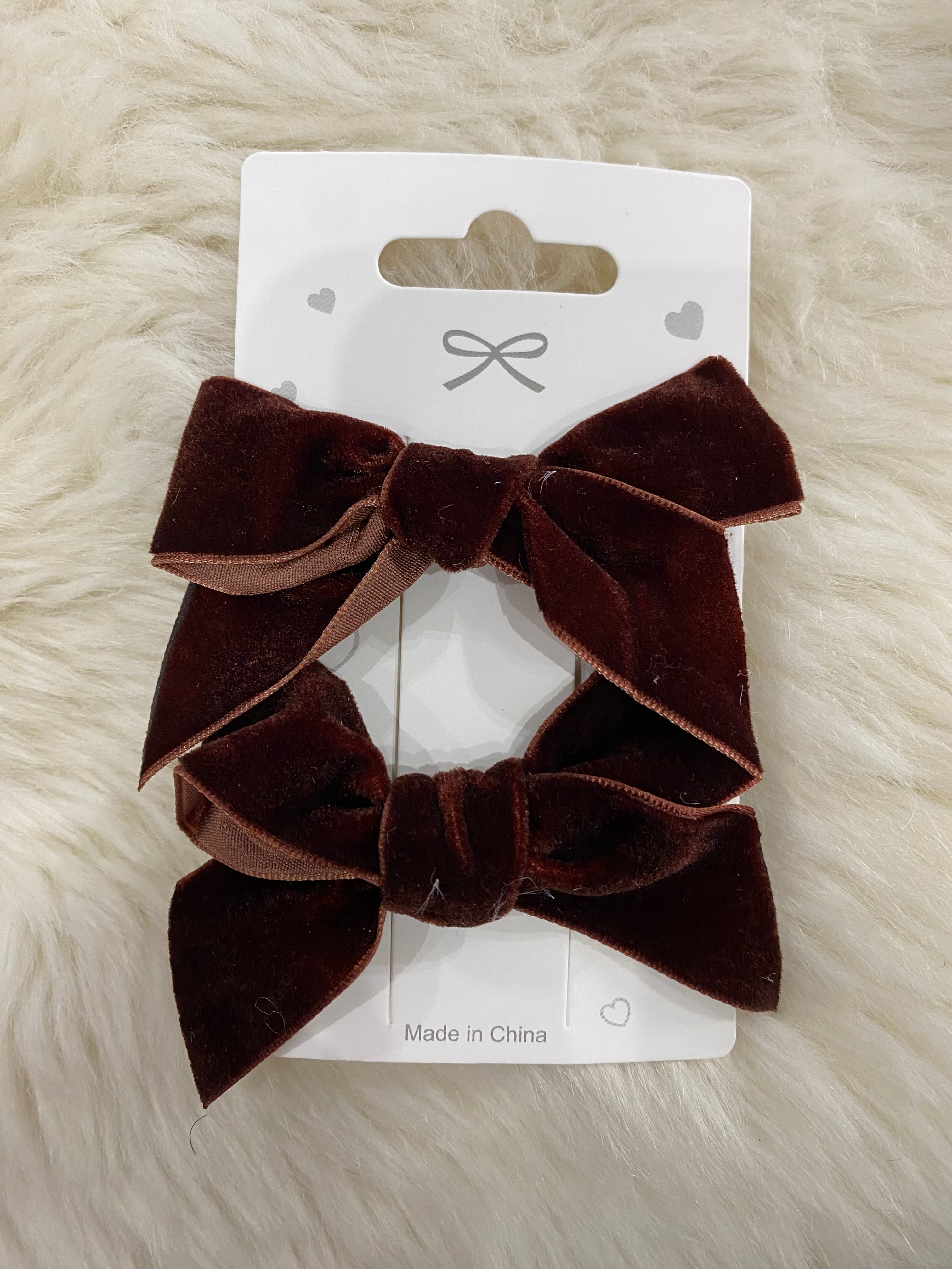 2pcs brown velvet bow hair clips