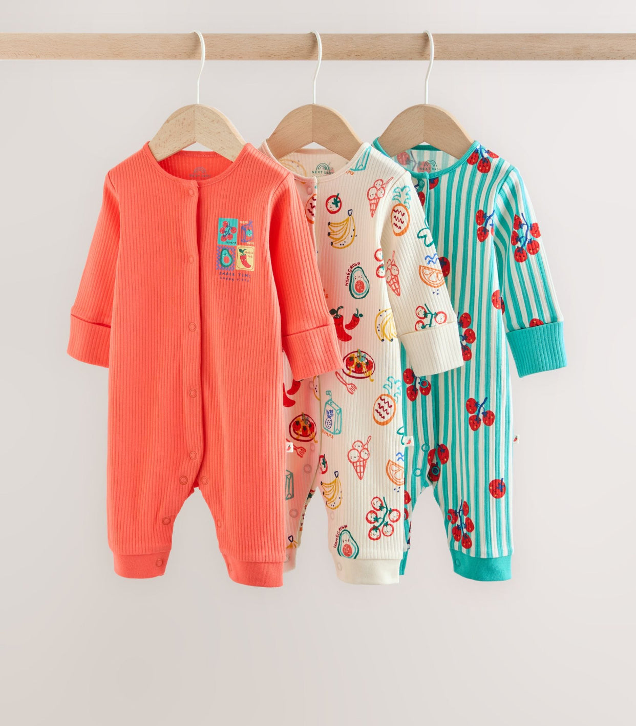 Multi Chilli Print Baby Sleepsuits 3 Pack