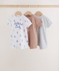 Blue/Brown Bear Jersey Baby Rompers 3 Pack