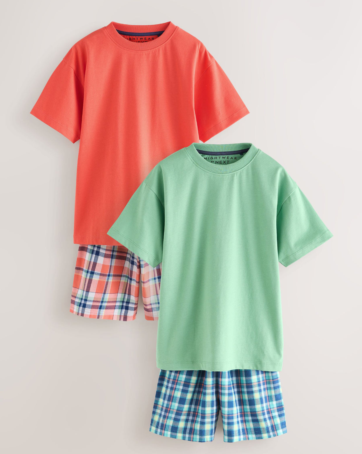 Green/Orange Woven Check Shorts Pyjamas 2 Pack
