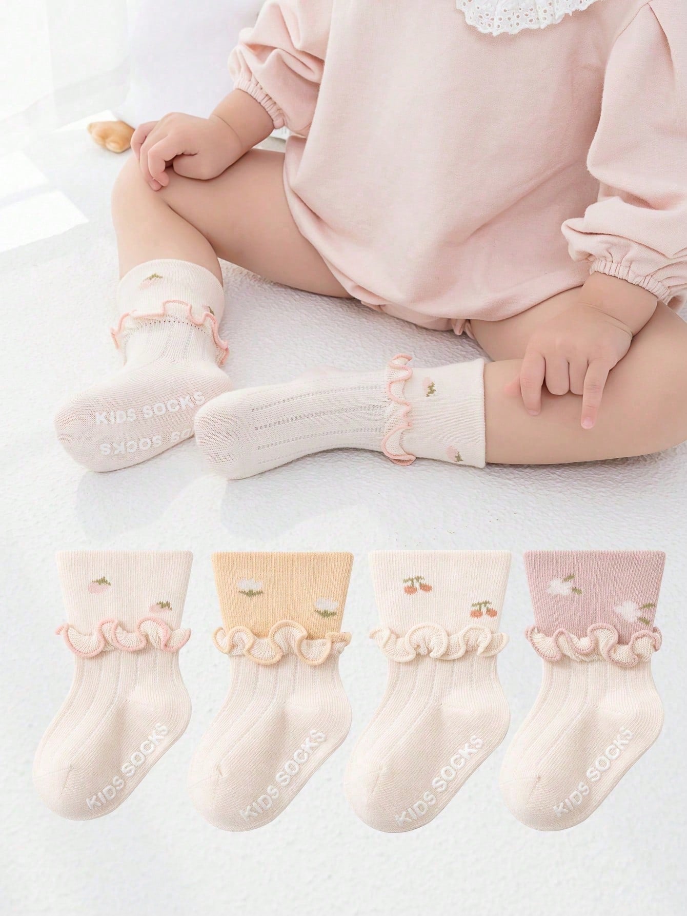 4 Pairs Baby & Toddler Anti-Slip Crew Socks (immediate)