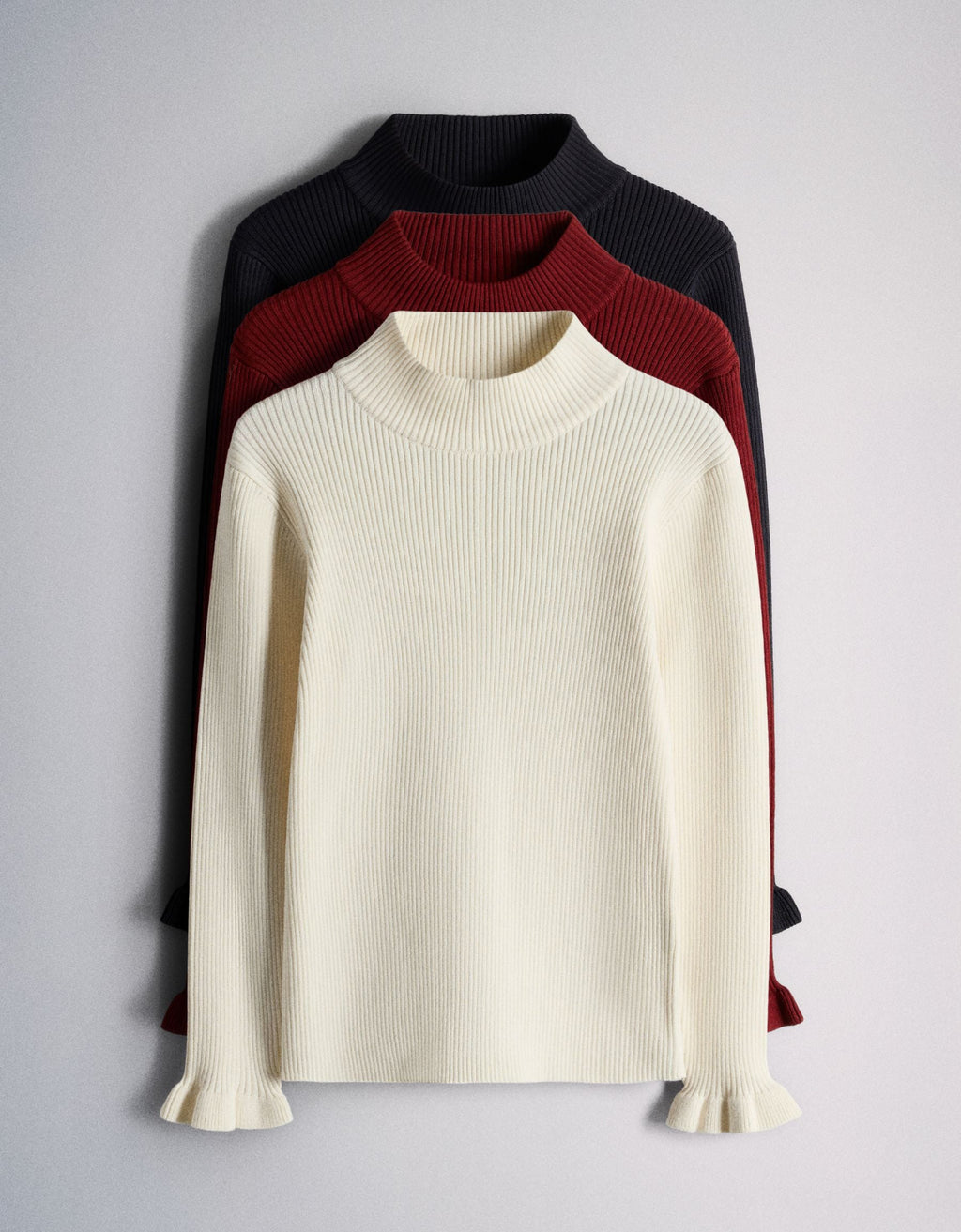 The Set 3 Pack Knitted Long Sleeve Roll Neck Rib Jumpers