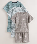 Blue/Grey Linear Print Short Pyjamas 3 Pack