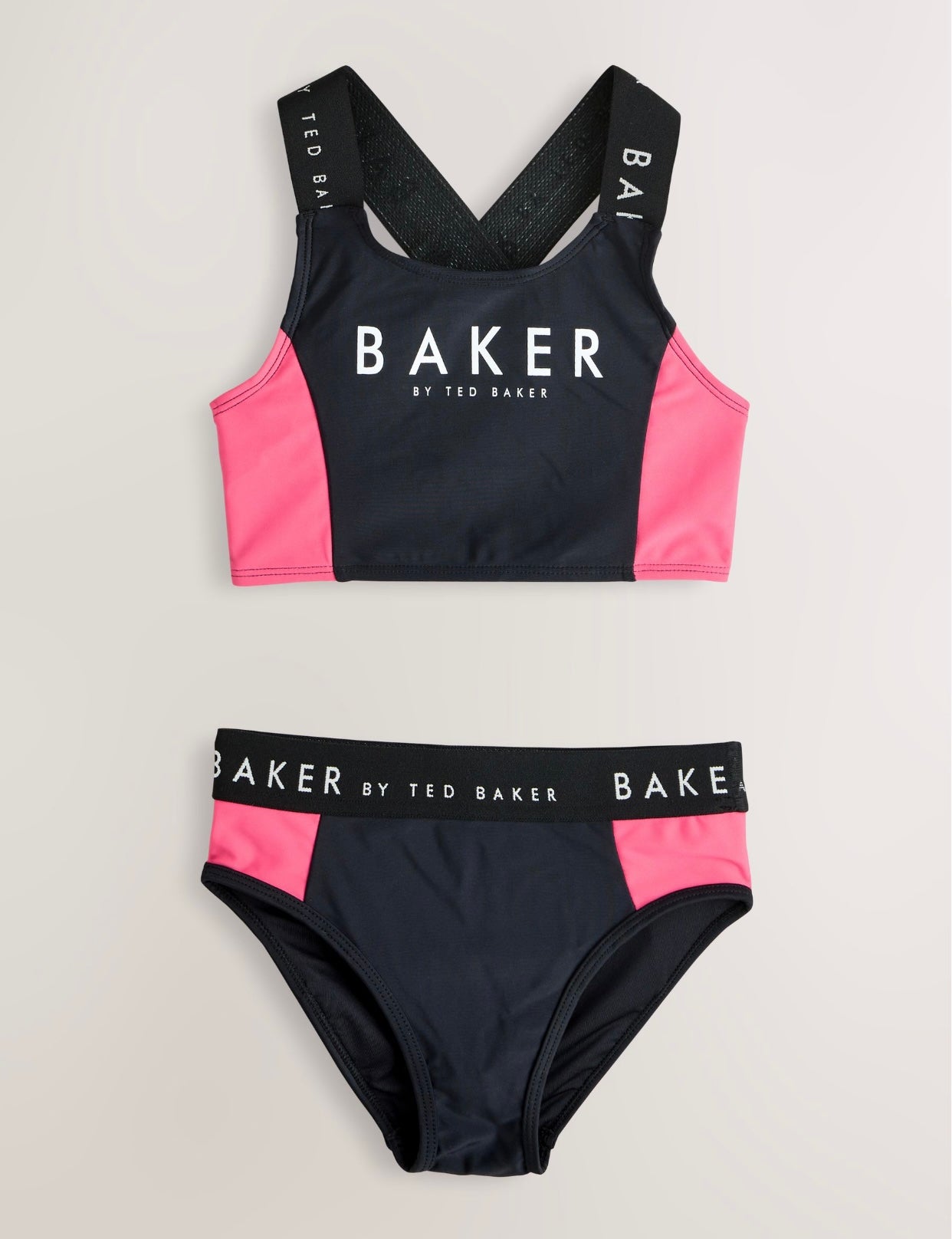 Baker by Ted Baker 2 Piece Colour Block Black Bikini Set