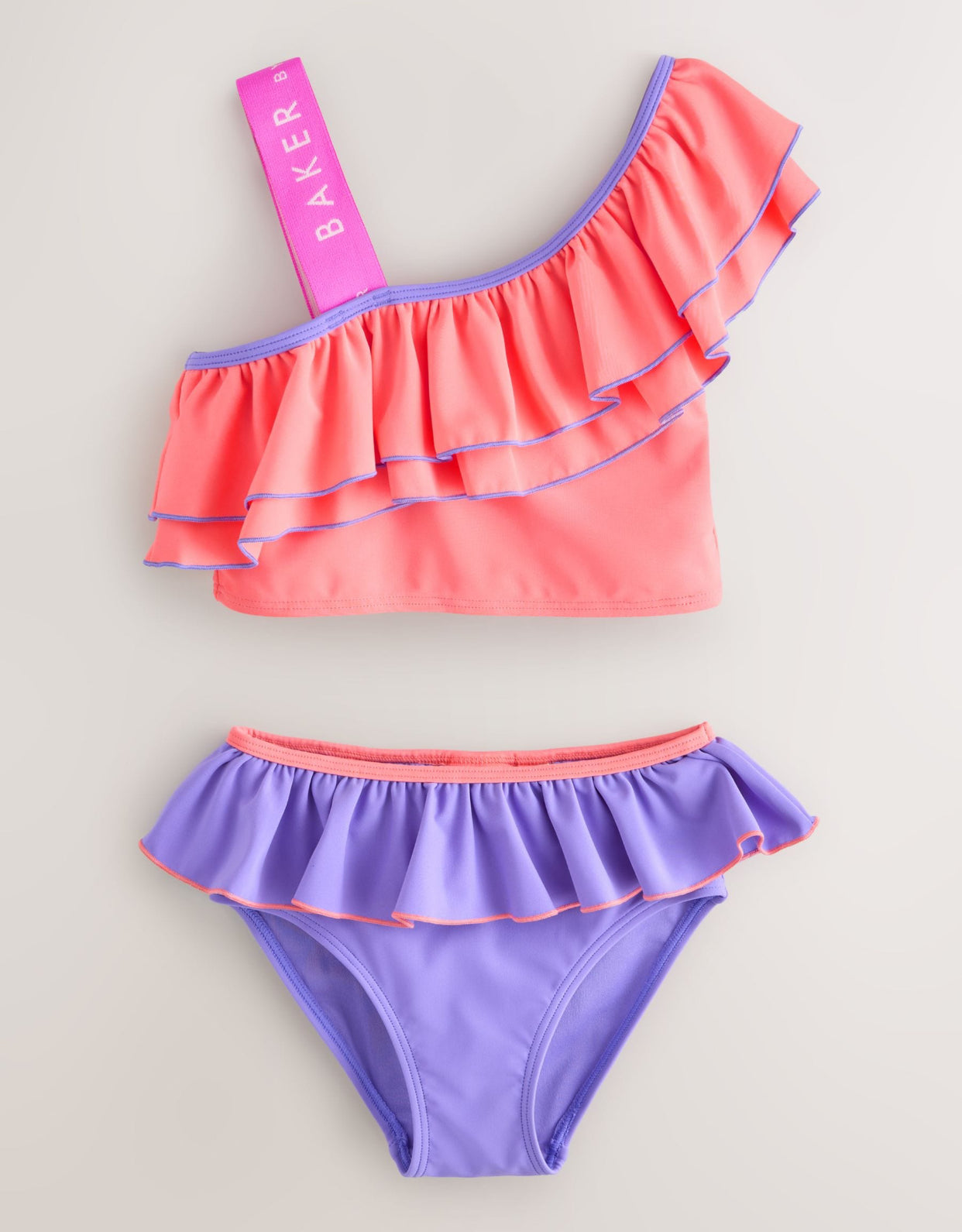 Baker by Ted Baker 2 Piece One Shoulder Contrast Frill Bikini