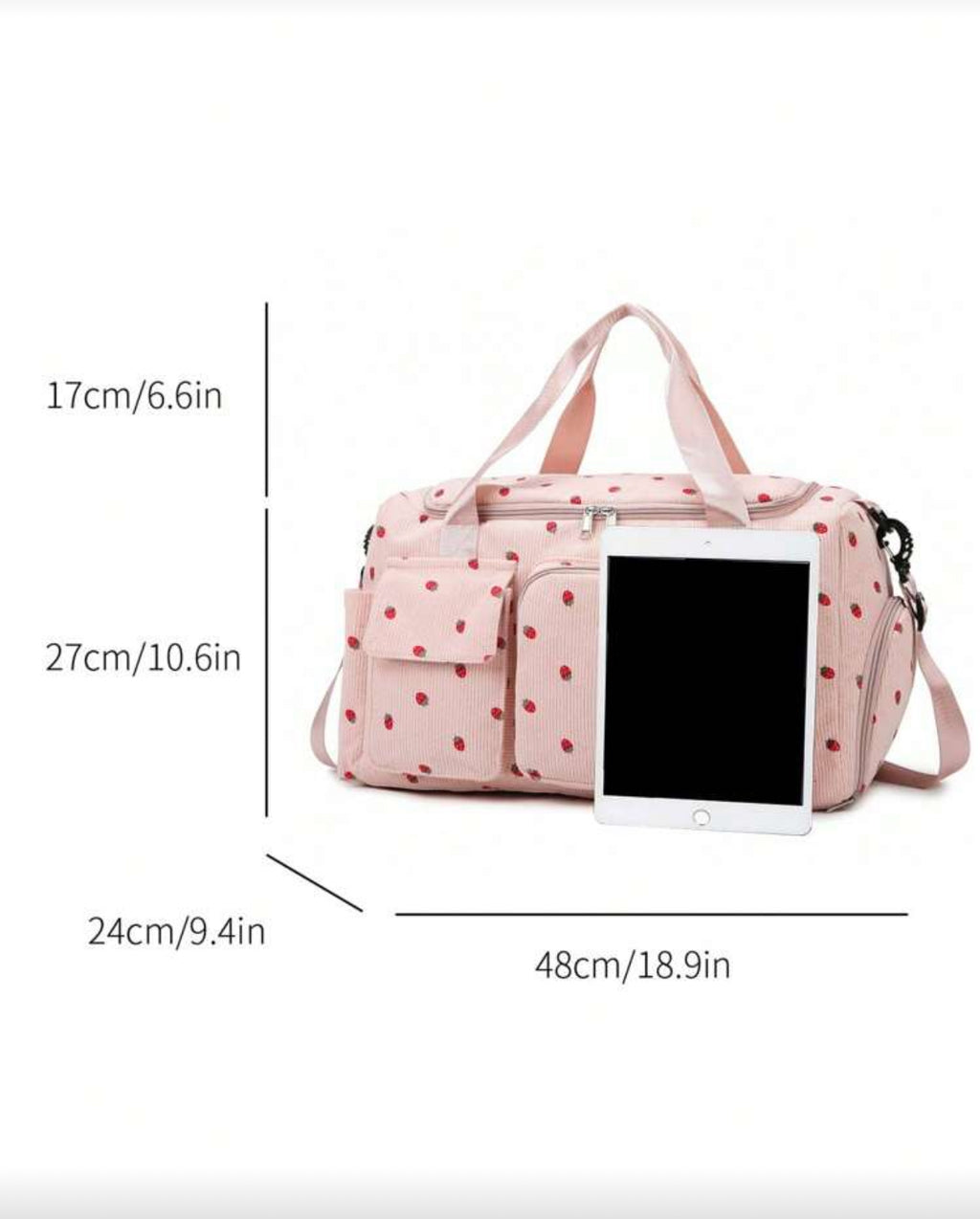 Strawberry Print Duffel Travel Bag