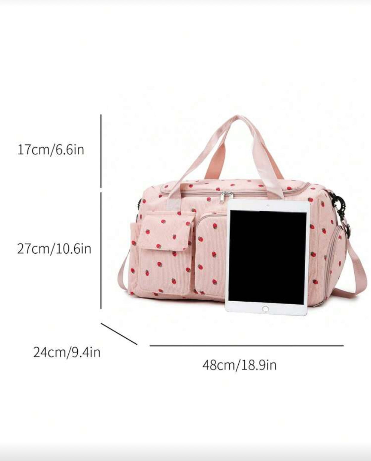 Strawberry Print Duffel Travel Bag