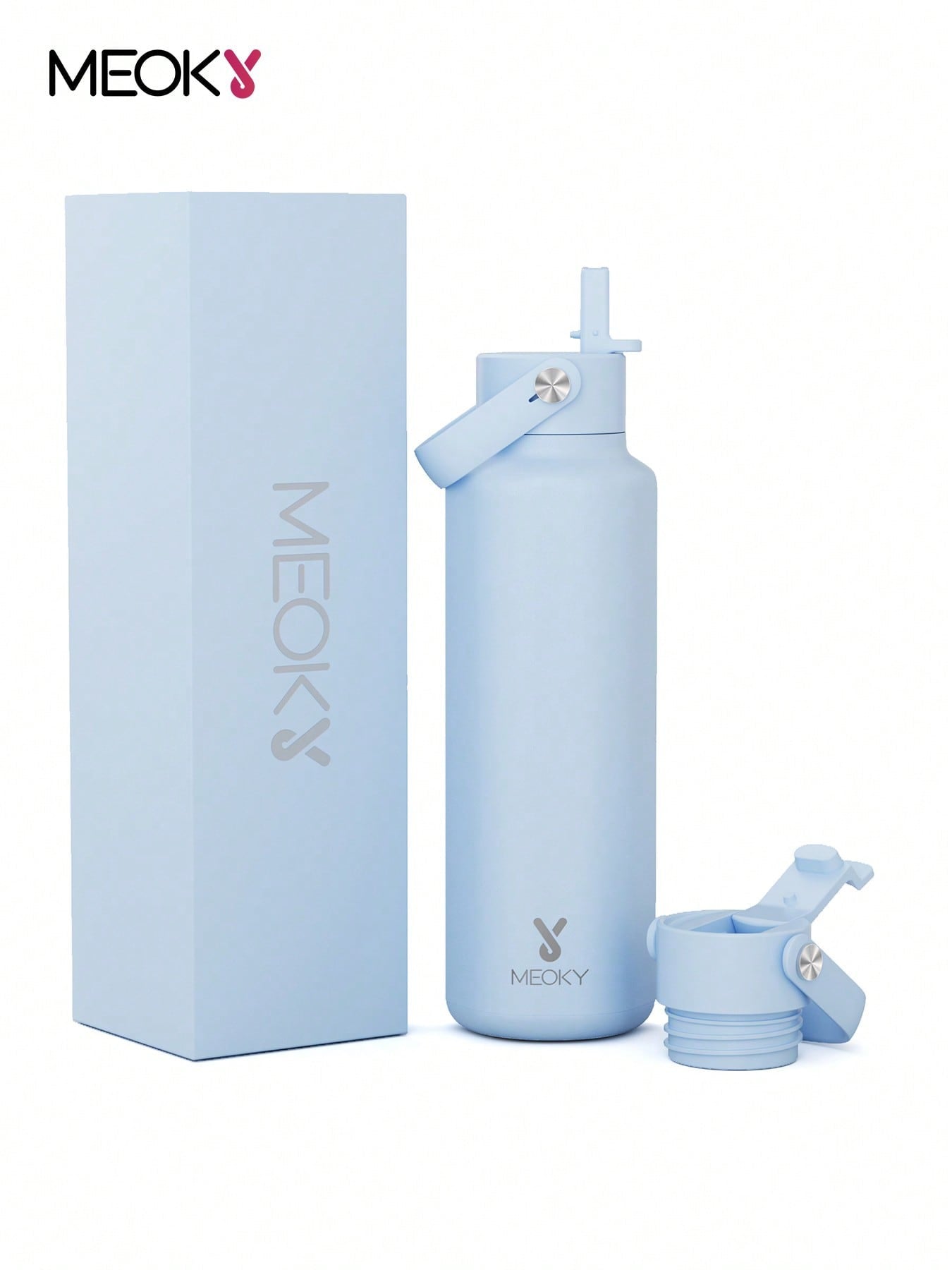 Meoky 530 ml Insulated Tumbler With 2 Spout Lid And Straw