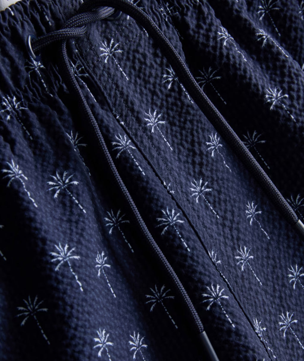 A pair of swimming shorts with palm tree design
