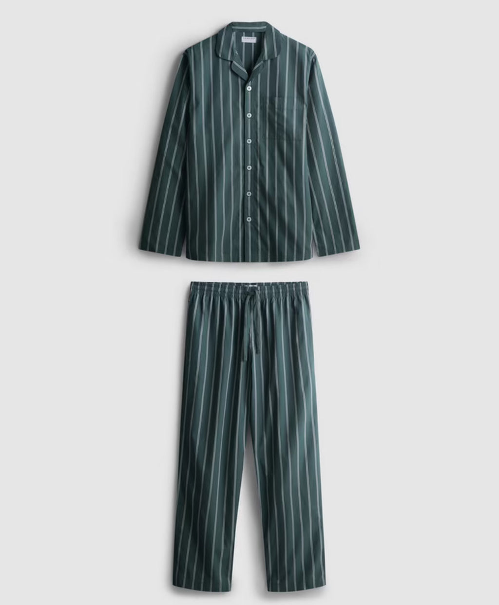 A pair of striped poplin long pyjamas with top and bottoms