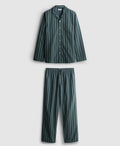 A pair of striped poplin long pyjamas with top and bottoms