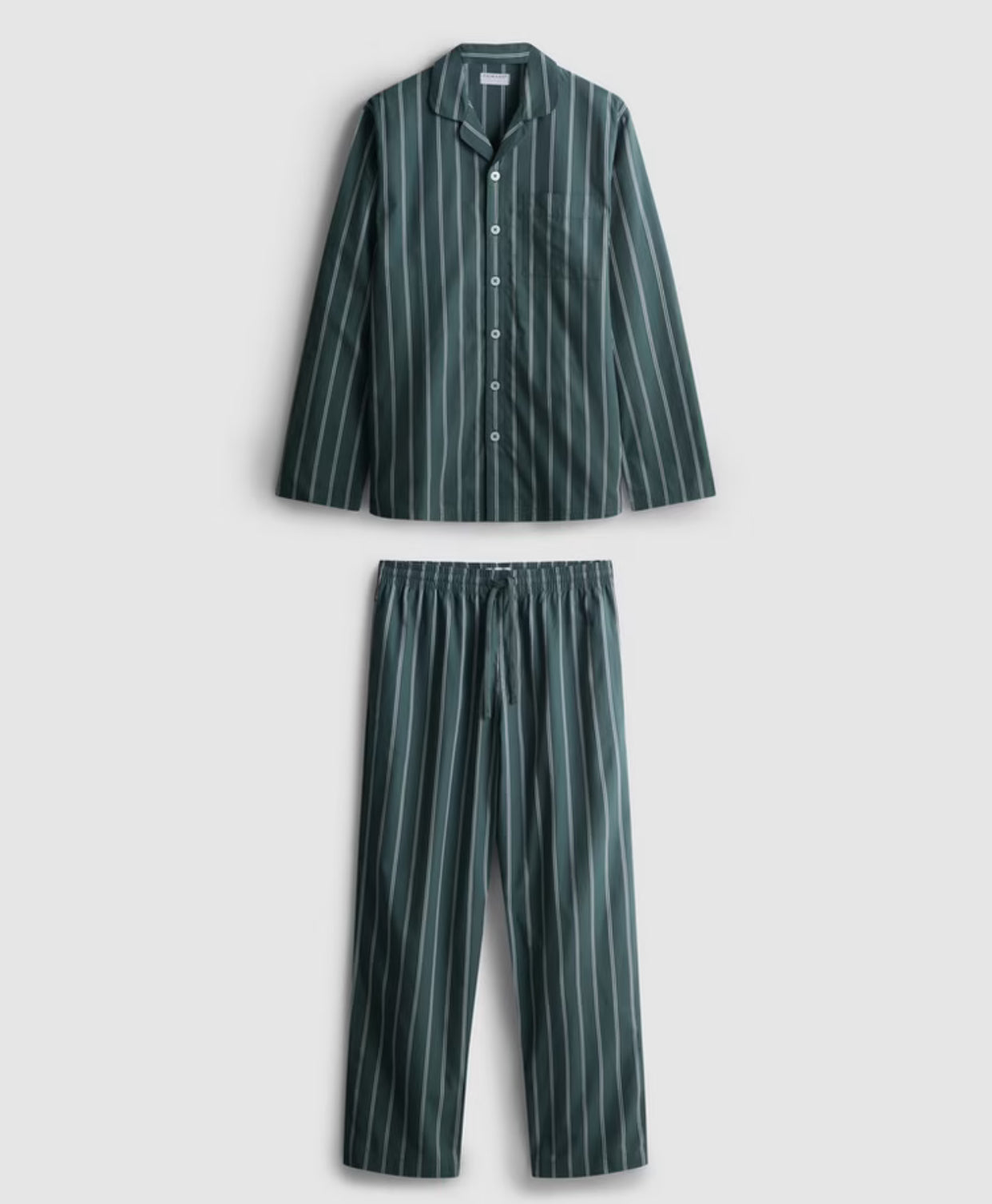 A pair of striped poplin long pyjamas with top and bottoms