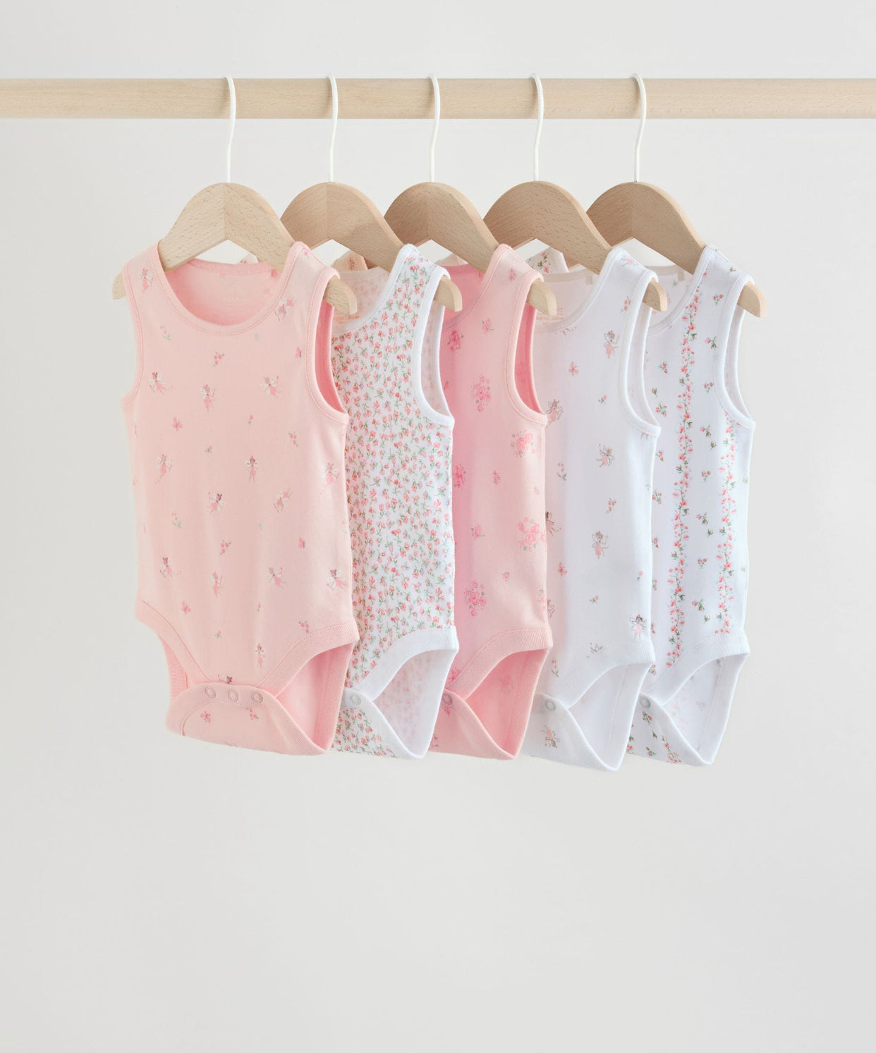 White/Pink 5 Pack Vest Baby Bodysuits