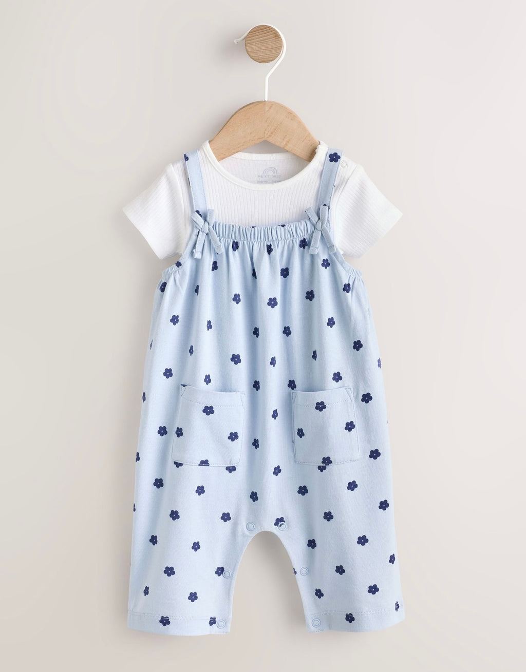 Blue Floral Baby Jersey Dungarees and Bodysuits Set 2 Piece