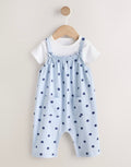 Blue Floral Baby Jersey Dungarees and Bodysuits Set 2 Piece
