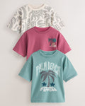 Berry/Mineral/Ecru Relaxed Fit Graphic 
Print Short Sleeve T-Shirts 3 Pack