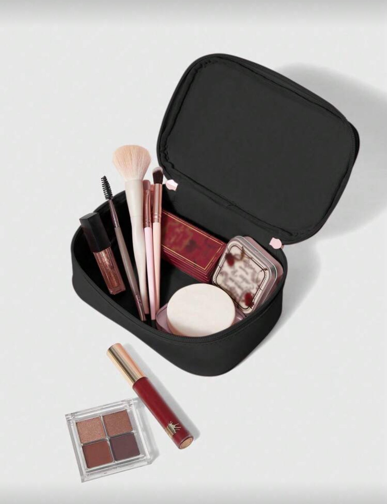 Pink Embroidered Bow Makeup Bag