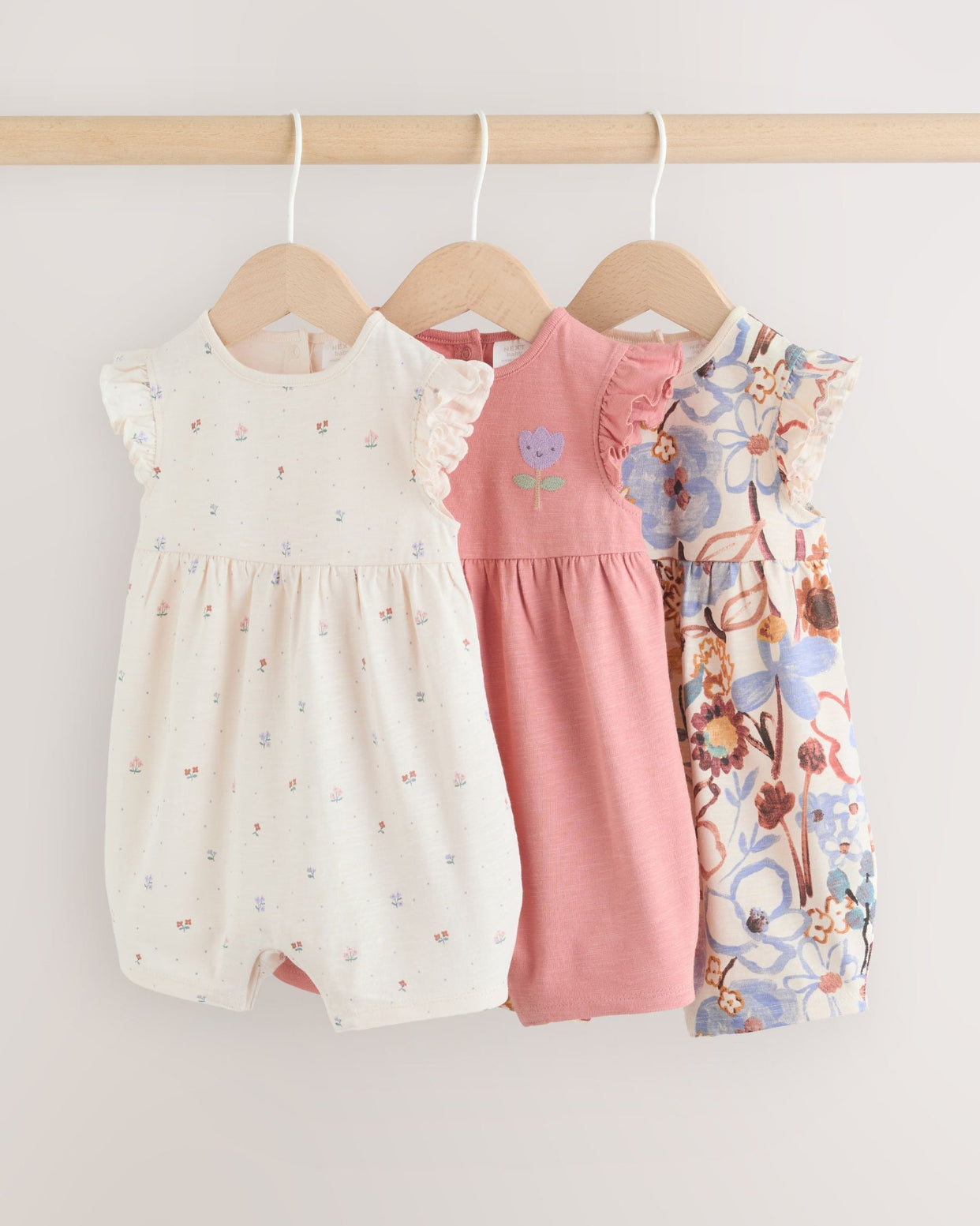 Lilac and Ecru Baby Rompers 3 Pack