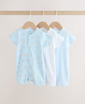 Blue Two Way Zip Baby Rompers 3 Pack