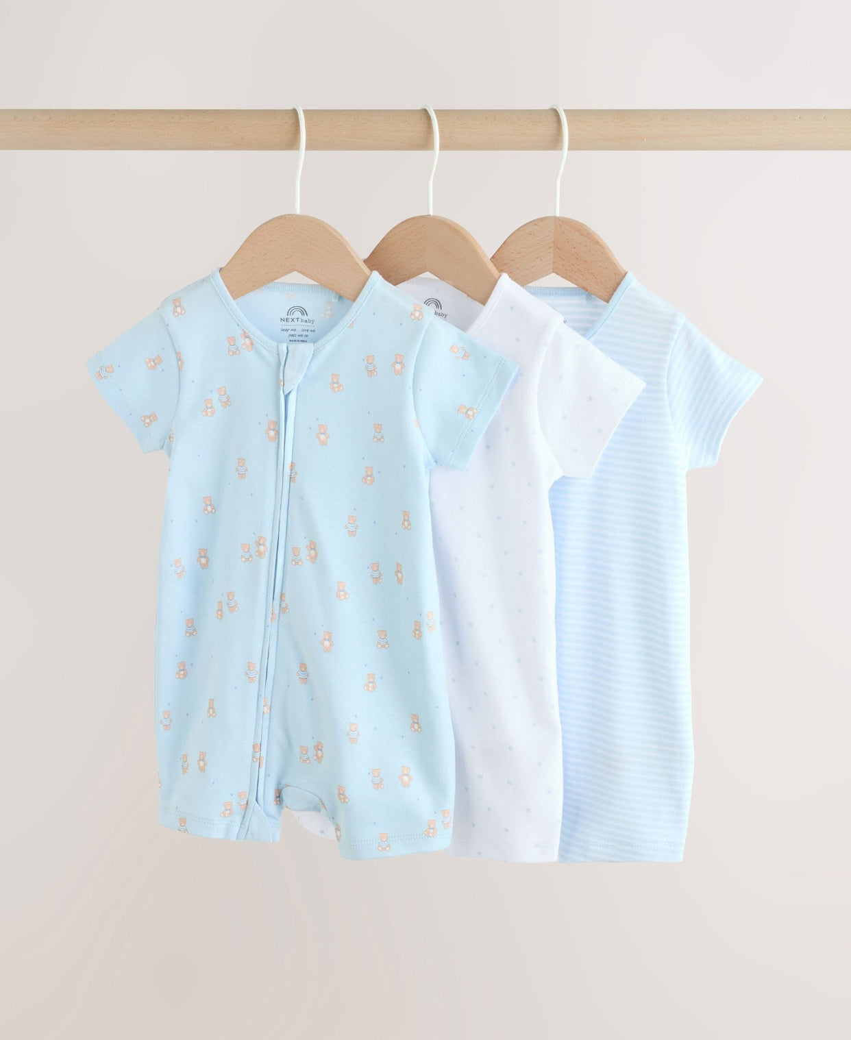 Blue Two Way Zip Baby Rompers 3 Pack