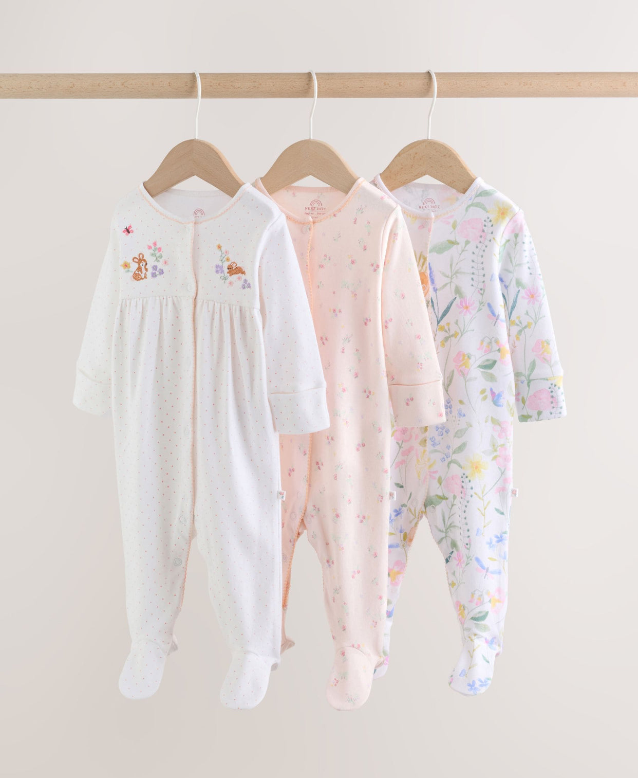Pink Baby Bunny Sleepsuits 3 Pack