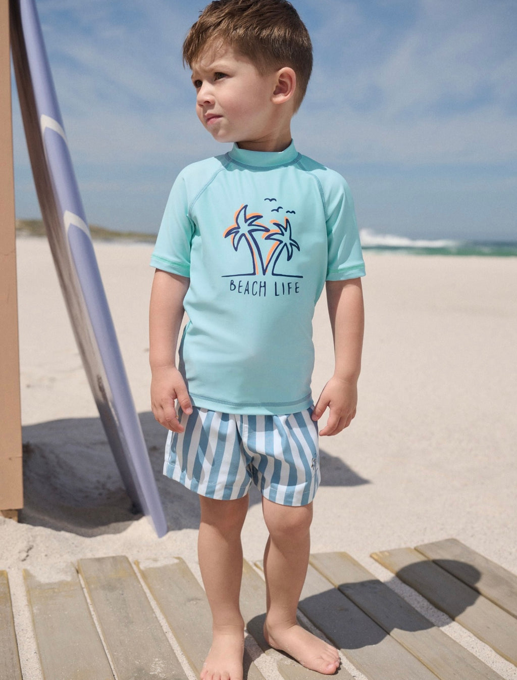 Blue Short Sleeve Sunsafe Rash Vest andSwim Shorts Set