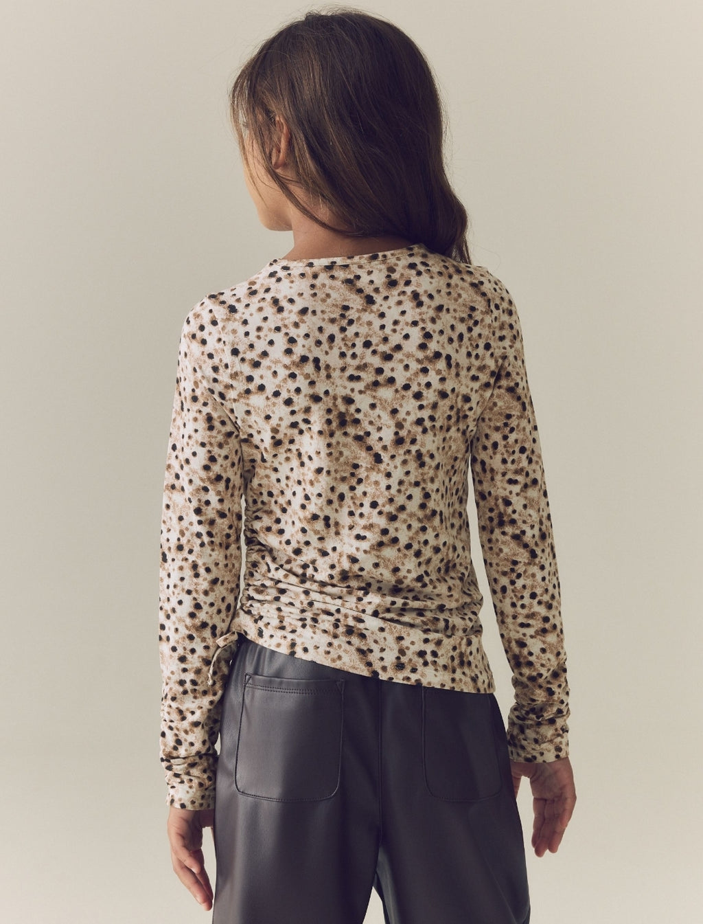 Brown Animal Long Sleeve Ruched Top